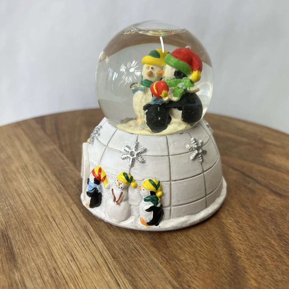Vintage Debra Jordan Bryan Penguins And Igloo Snow Globe 3.5